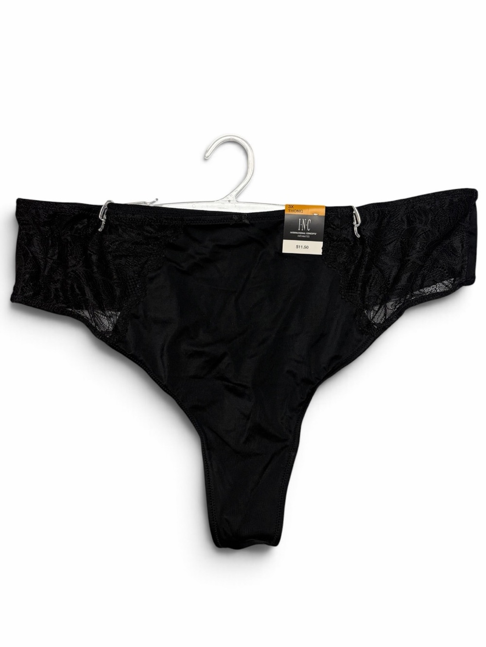INC International Concepts Black Lace-Trim Low-Rise Thong 3X